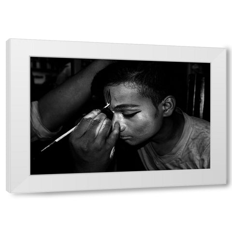 Face Painter White Modern Wood Framed Art Print by Biswas, Kuntal