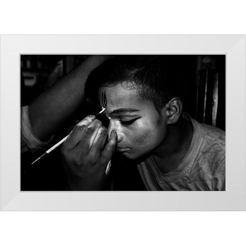 Face Painter White Modern Wood Framed Art Print by Biswas, Kuntal