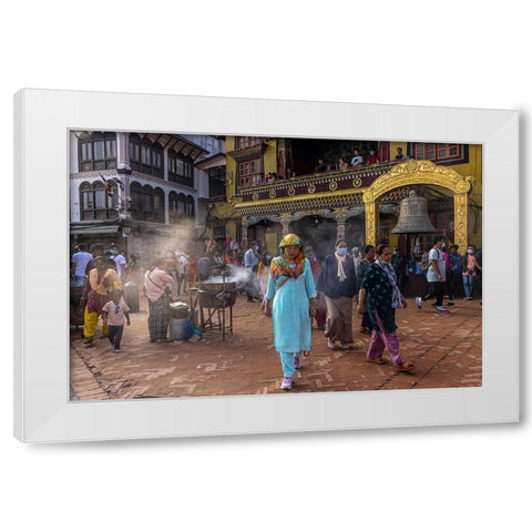 The Lady In Blue White Modern Wood Framed Art Print by Faigenbaum, Ilan