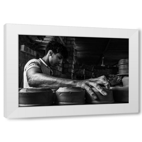 Worker Hand White Modern Wood Framed Art Print by Ragab, Hesham