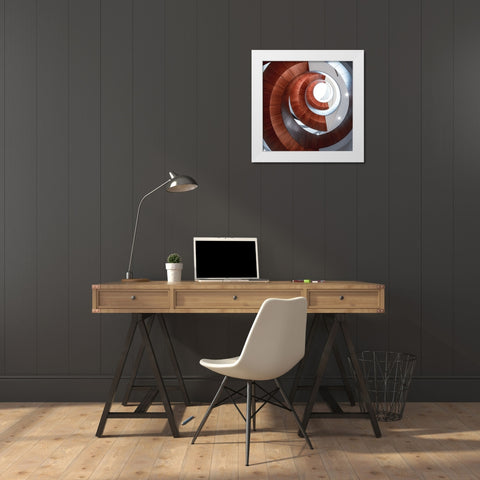 Spiral White Modern Wood Framed Art Print by He, Ziwen