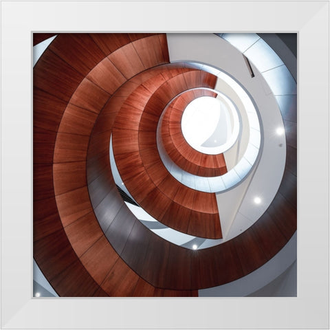 Spiral White Modern Wood Framed Art Print by He, Ziwen