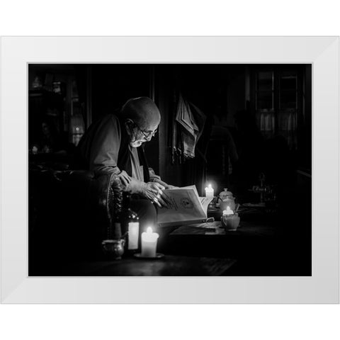 Night Cafe White Modern Wood Framed Art Print by Yamamoto, Eiji
