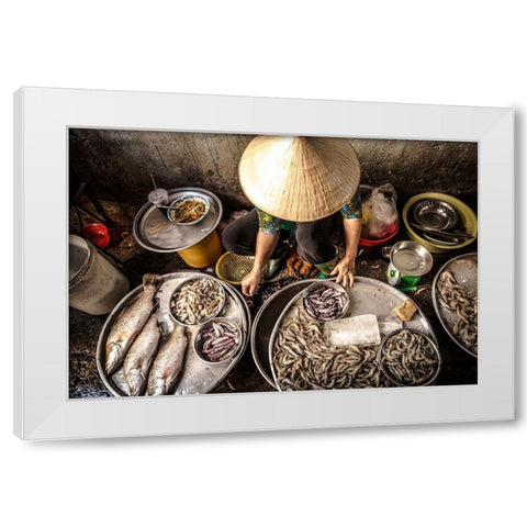 Daily Life At The Market White Modern Wood Framed Art Print by Carlos Duran, Juan