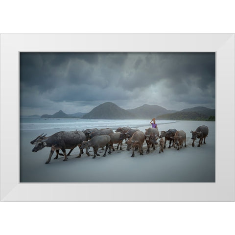 Selong Belanak Beach White Modern Wood Framed Art Print by Octavandy
