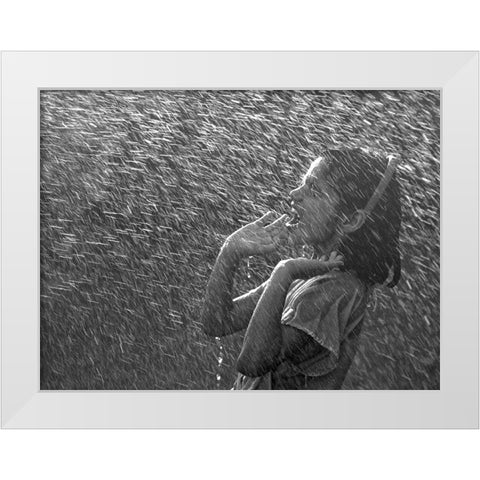 Bath In Rain White Modern Wood Framed Art Print by Nayyer Reza, Sayyed