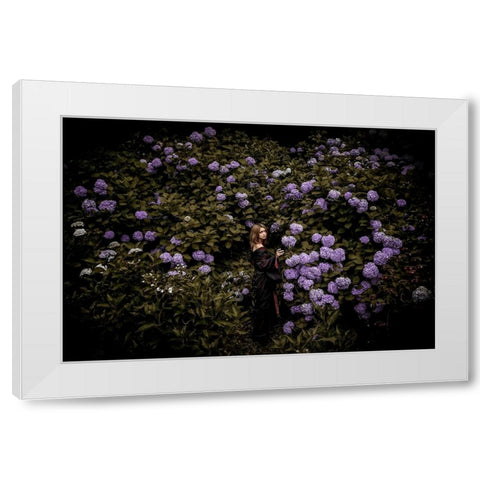 Ajisai White Modern Wood Framed Art Print by Koiki
