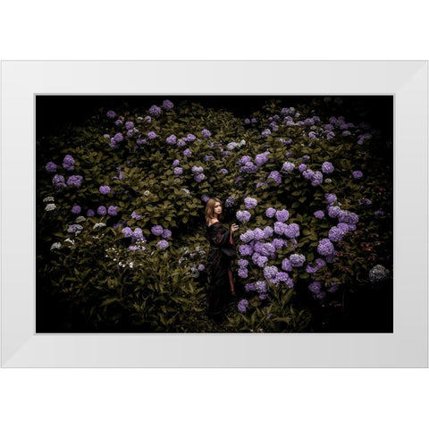 Ajisai White Modern Wood Framed Art Print by Koiki