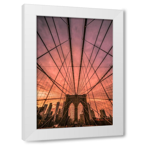 Brooklyn Bridge Sunset White Modern Wood Framed Art Print by R. Veizaga, Christopher
