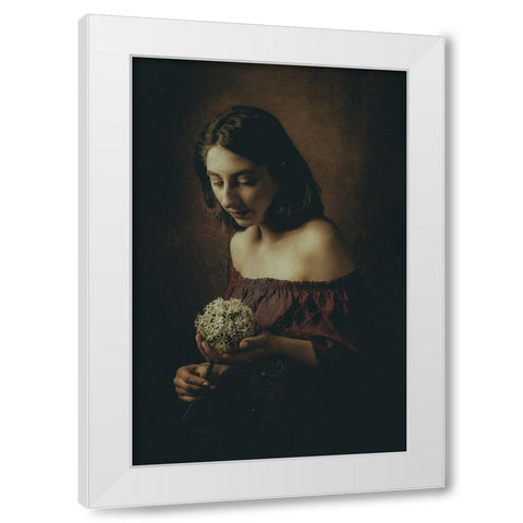 Girl With A Flower White Modern Wood Framed Art Print by Grimm, Klaus