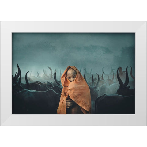 Children of Mundari, South Sudan White Modern Wood Framed Art Print by Yosifov, Svetlin