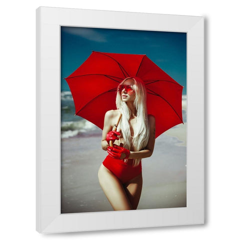 The Red Umbrella White Modern Wood Framed Art Print by Bolgov (Axe), Ruslan