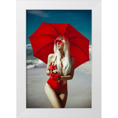 The Red Umbrella White Modern Wood Framed Art Print by Bolgov (Axe), Ruslan