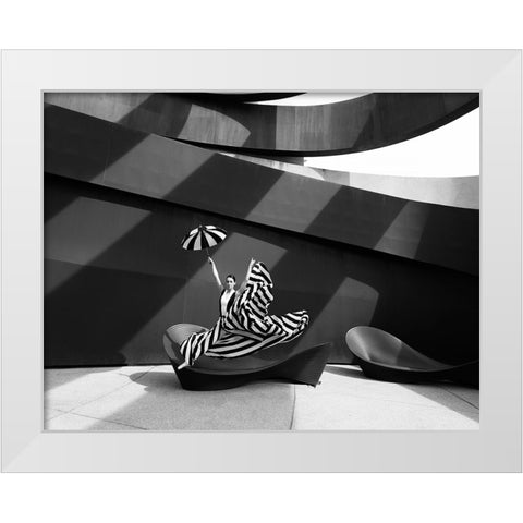 Jump In B/W White Modern Wood Framed Art Print by Waldmann, Shlomo