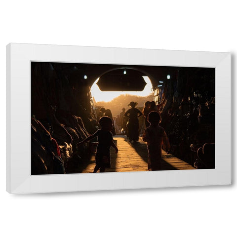 Play time White Modern Wood Framed Art Print by Om, Amaya