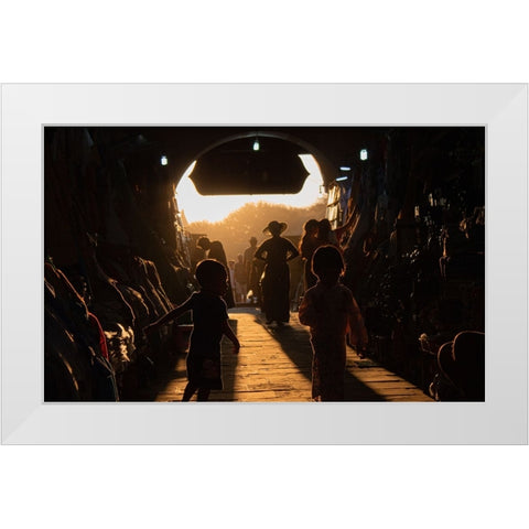 Play time White Modern Wood Framed Art Print by Om, Amaya