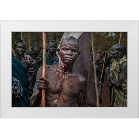 The Winner Of A Donga Fight In Ethiopia. White Modern Wood Framed Art Print by Inazio Kuesta, Joxe