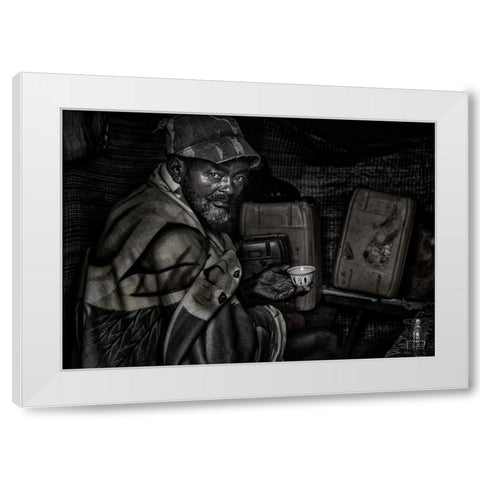 Ethiopian Man Having A Cup Of Coffee. White Modern Wood Framed Art Print by Inazio Kuesta, Joxe