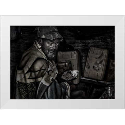 Ethiopian Man Having A Cup Of Coffee. White Modern Wood Framed Art Print by Inazio Kuesta, Joxe