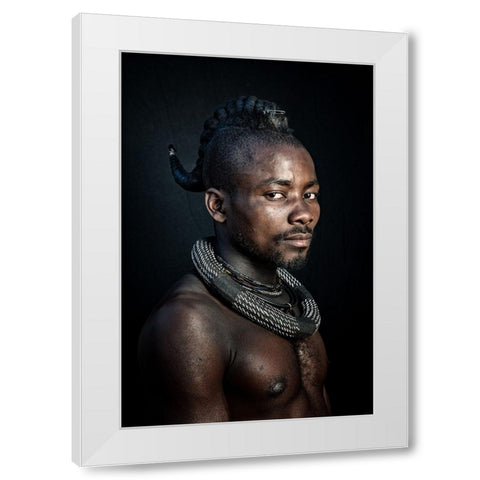 Himba man White Modern Wood Framed Art Print by Cole, Trevor