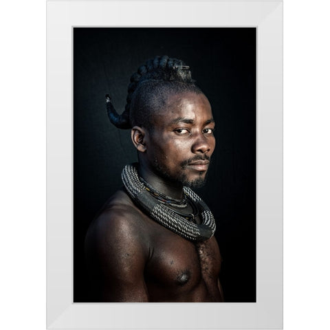 Himba man White Modern Wood Framed Art Print by Cole, Trevor