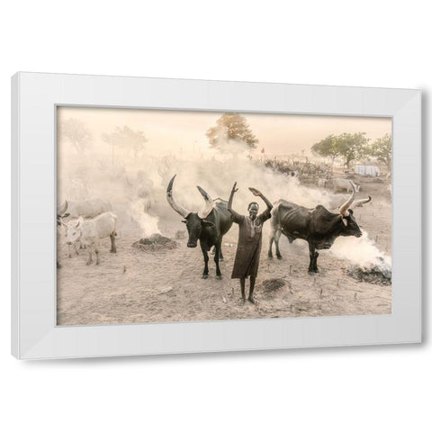 At One With My Cattle White Modern Wood Framed Art Print by Cole, Trevor