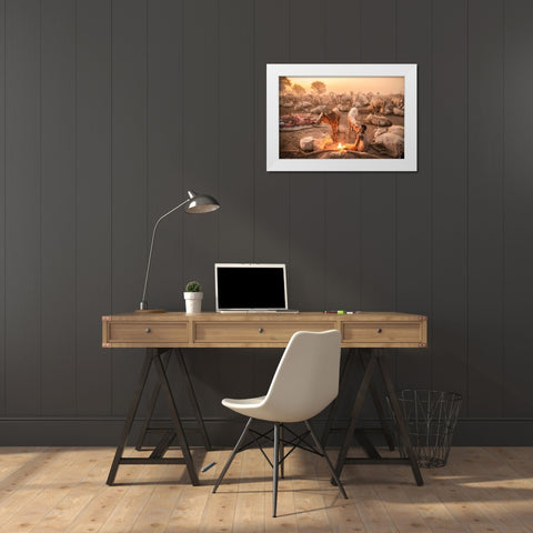 A Young Mundari Herder At Work White Modern Wood Framed Art Print by Cole, Trevor