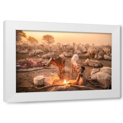 A Young Mundari Herder At Work White Modern Wood Framed Art Print by Cole, Trevor