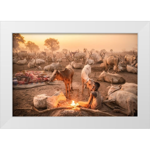 A Young Mundari Herder At Work White Modern Wood Framed Art Print by Cole, Trevor