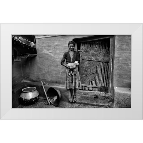 Village Girl White Modern Wood Framed Art Print by Das, Avishek