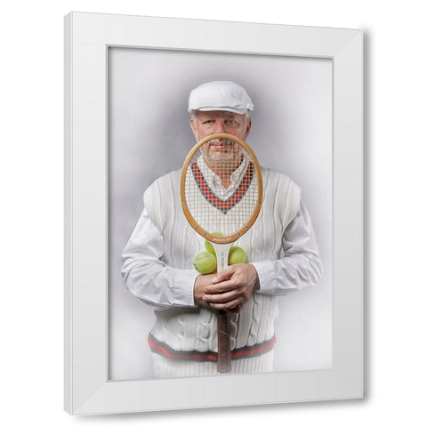 Old-fashioned male tennis player White Modern Wood Framed Art Print by Kayen-Mouthaan, Carola