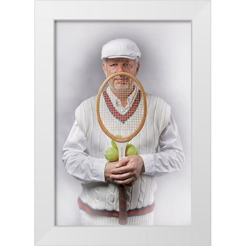 Old-fashioned male tennis player White Modern Wood Framed Art Print by Kayen-Mouthaan, Carola