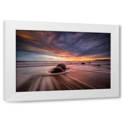Moeraki Boulders White Modern Wood Framed Art Print by Zhen Yu, James