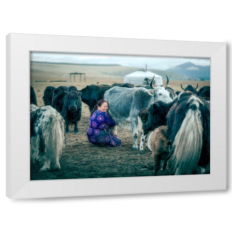 Happy Milking White Modern Wood Framed Art Print by Ma, Frank