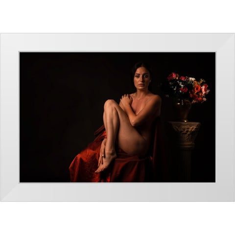 She Staring At Me White Modern Wood Framed Art Print by Raskin, Moris