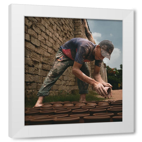 Pottery Man White Modern Wood Framed Art Print by Ragab, Hesham