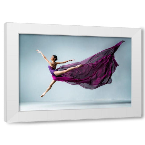 Dance In Purple White Modern Wood Framed Art Print by Suharini, Mieke