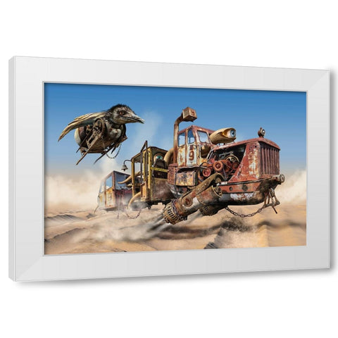 Desert Convoy White Modern Wood Framed Art Print by Penchev, Radoslav