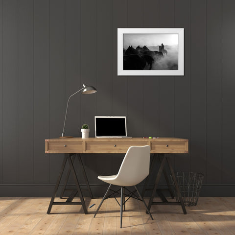 horses White Modern Wood Framed Art Print by Bilgin, Zuhdu