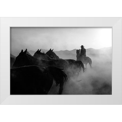 horses White Modern Wood Framed Art Print by Bilgin, Zuhdu