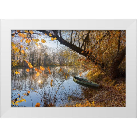 Golden Autumn White Modern Wood Framed Art Print by Kazun, Andrii
