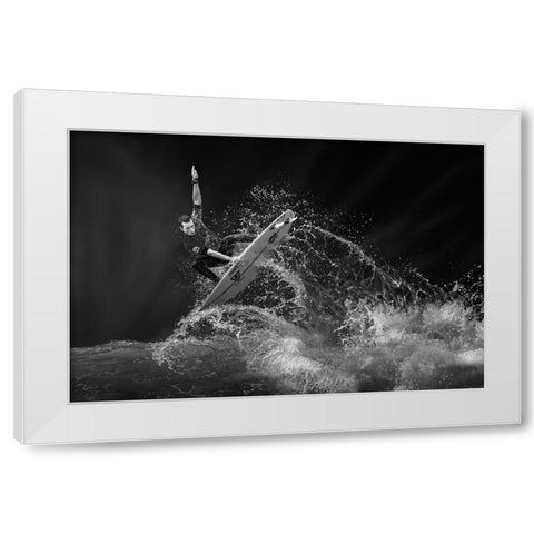 Surfing White Modern Wood Framed Art Print by Thwaits, Yun