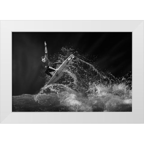 Surfing White Modern Wood Framed Art Print by Thwaits, Yun
