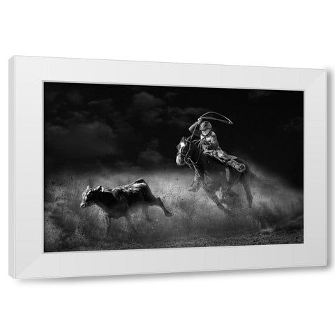Tie Down Roping Calf White Modern Wood Framed Art Print by Thwaits, Yun