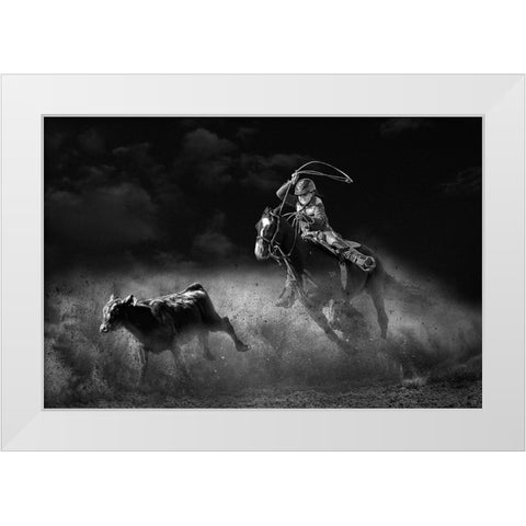 Tie Down Roping Calf White Modern Wood Framed Art Print by Thwaits, Yun