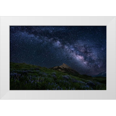 Night Sky Over A Mountain Ridge White Modern Wood Framed Art Print by Cai, James