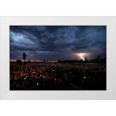 Lightning Crashes White Modern Wood Framed Art Print by Sowter, Ashley