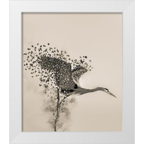 A Blue Heron White Modern Wood Framed Art Print by Li, Yunqiang