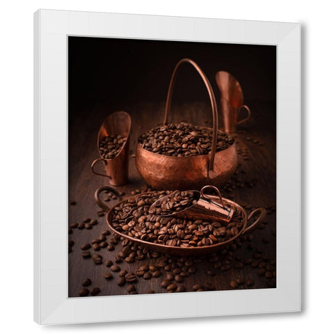 Roasted coffee White Modern Wood Framed Art Print by Perfoncio, Margareth