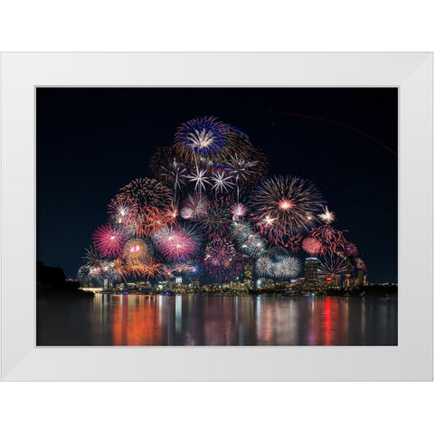 Boston fireworks White Modern Wood Framed Art Print by Wang, Ti